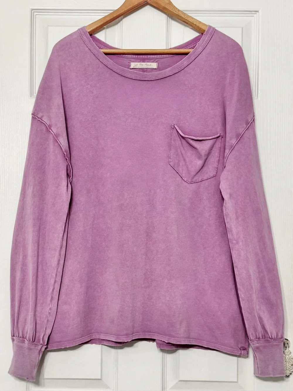 Free People We the Free Fade Into You Tee Cotton Pocket Long Sleeve Purple Pink